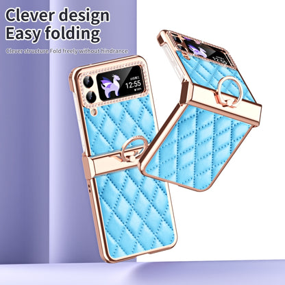 For Samsung Galaxy Z Flip4 Grid Leather Pattern Electroplating Frame Folding Phone Case(Blue) - Galaxy Z Flip4 5G Cases by buy2fix | Online Shopping UK | buy2fix