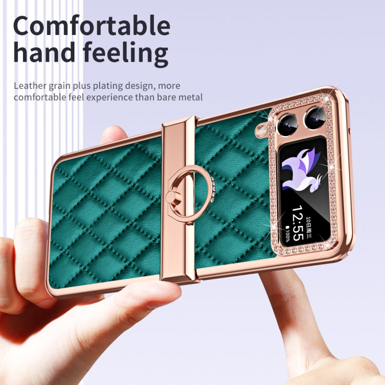 For Samsung Galaxy Z Flip4 Grid Leather Pattern Electroplating Frame Folding Phone Case(Green) - Galaxy Z Flip4 5G Cases by buy2fix | Online Shopping UK | buy2fix