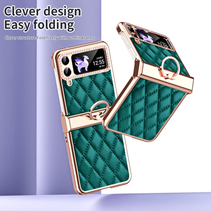 For Samsung Galaxy Z Flip4 Grid Leather Pattern Electroplating Frame Folding Phone Case(Green) - Galaxy Z Flip4 5G Cases by buy2fix | Online Shopping UK | buy2fix