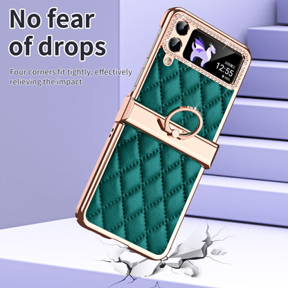 For Samsung Galaxy Z Flip4 Grid Leather Pattern Electroplating Frame Folding Phone Case(Green) - Galaxy Z Flip4 5G Cases by buy2fix | Online Shopping UK | buy2fix