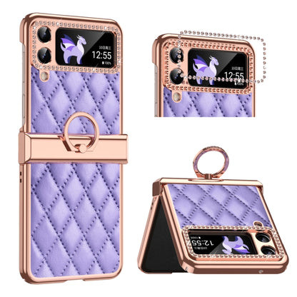 For Samsung Galaxy Z Flip4 Grid Leather Pattern Electroplating Frame Folding Phone Case(Purple) - Galaxy Z Flip4 5G Cases by buy2fix | Online Shopping UK | buy2fix