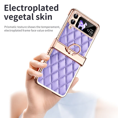 For Samsung Galaxy Z Flip4 Grid Leather Pattern Electroplating Frame Folding Phone Case(Purple) - Galaxy Z Flip4 5G Cases by buy2fix | Online Shopping UK | buy2fix