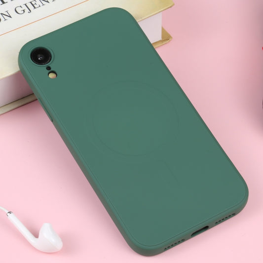 For iPhone XR Liquid Silicone Full Coverage Shockproof Magsafe Phone Case(Deep Green) by buy2fix