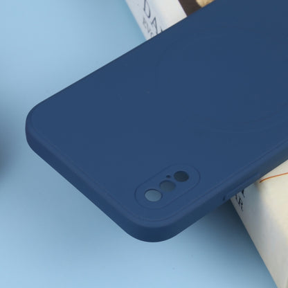 For iPhone XS Max Liquid Silicone Full Coverage Shockproof Magsafe Phone Case(Dark Blue) by buy2fix