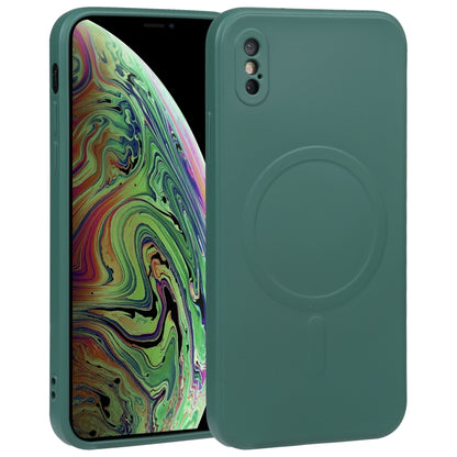 For iPhone XS Max Liquid Silicone Full Coverage Shockproof Magsafe Phone Case(Deep Green) by buy2fix