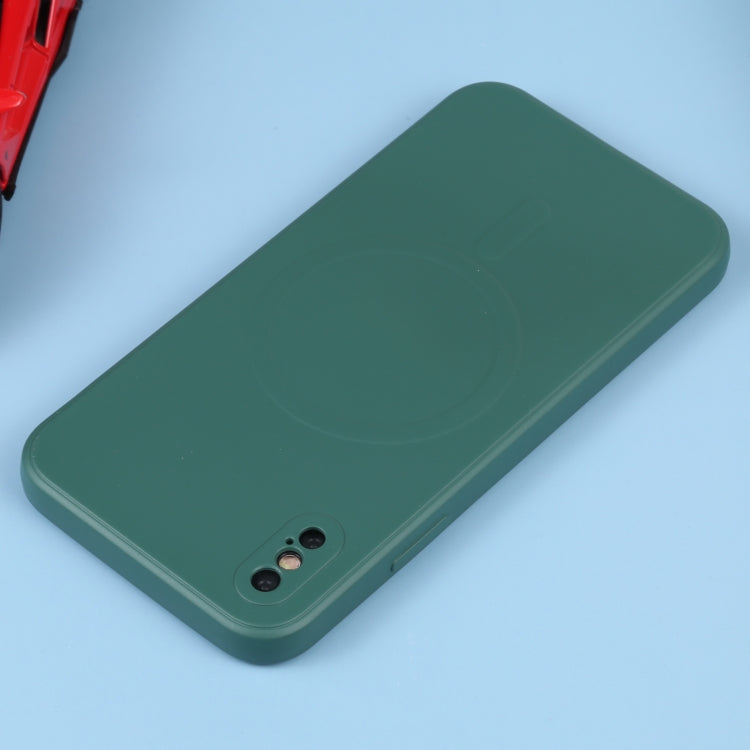 For iPhone XS Max Liquid Silicone Full Coverage Shockproof Magsafe Phone Case(Deep Green) by buy2fix