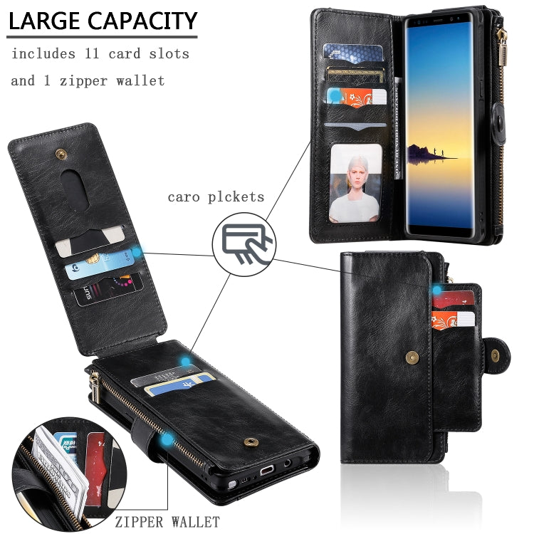 For Galaxy Note 8 Multifunctional Retro Detachable Magnetic Horizontal Flip Leather Case with Card Slots & Holder & Wallet & Photo Frame(Black) - Galaxy Phone Cases by buy2fix | Online Shopping UK | buy2fix