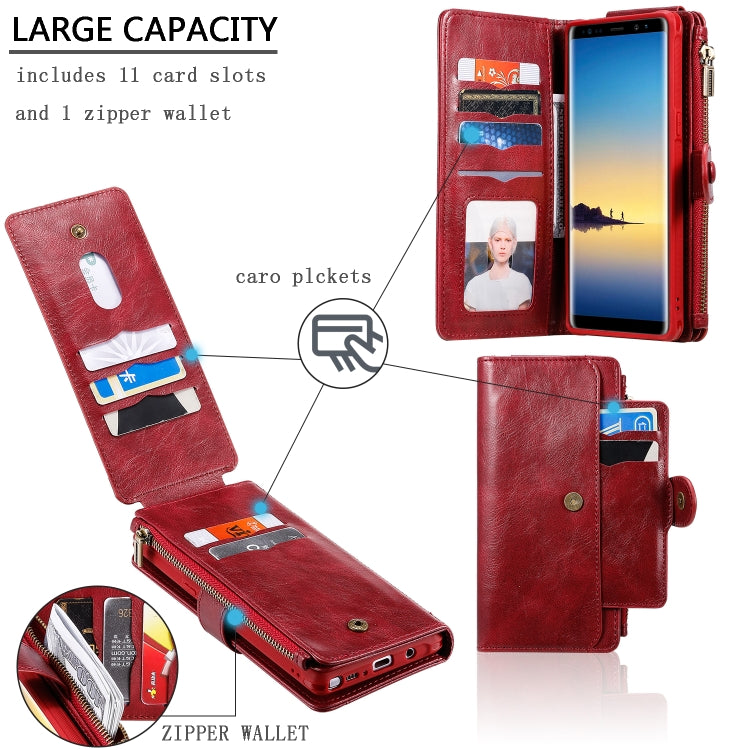 For Galaxy Note 8 Multifunctional Retro Detachable Magnetic Horizontal Flip Leather Case with Card Slots & Holder & Wallet & Photo Frame(Red) - Galaxy Phone Cases by buy2fix | Online Shopping UK | buy2fix