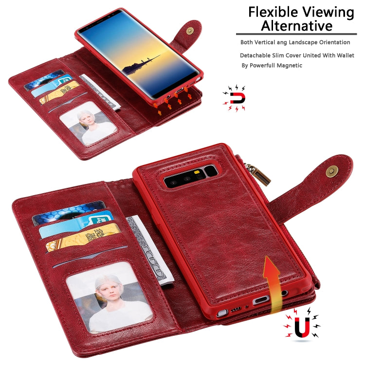 For Galaxy Note 8 Multifunctional Retro Detachable Magnetic Horizontal Flip Leather Case with Card Slots & Holder & Wallet & Photo Frame(Red) - Galaxy Phone Cases by buy2fix | Online Shopping UK | buy2fix