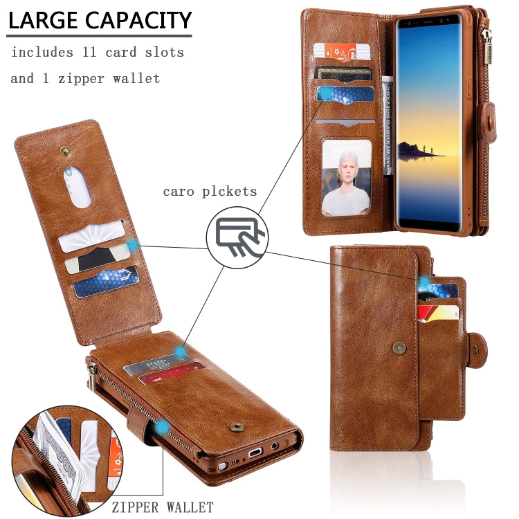 For Galaxy Note 8 Multifunctional Retro Detachable Magnetic Horizontal Flip Leather Case with Card Slots & Holder & Wallet & Photo Frame(Brown) - Galaxy Phone Cases by buy2fix | Online Shopping UK | buy2fix