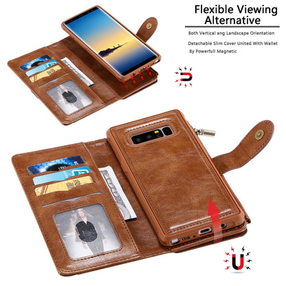 For Galaxy Note 8 Multifunctional Retro Detachable Magnetic Horizontal Flip Leather Case with Card Slots & Holder & Wallet & Photo Frame(Brown) - Galaxy Phone Cases by buy2fix | Online Shopping UK | buy2fix