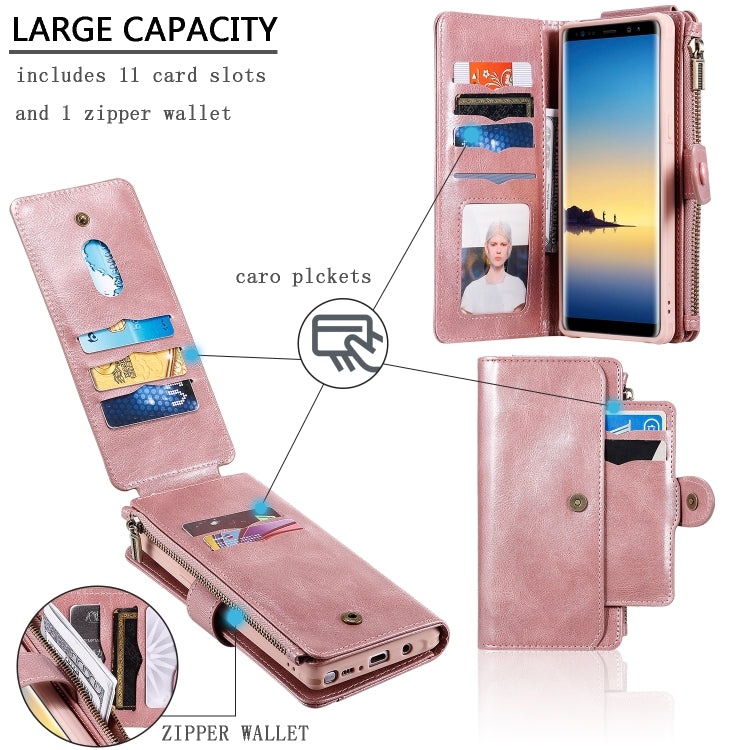 For Galaxy Note 8 Multifunctional Retro Detachable Magnetic Horizontal Flip Leather Case with Card Slots & Holder & Wallet & Photo Frame(Rose Gold) - Galaxy Phone Cases by buy2fix | Online Shopping UK | buy2fix