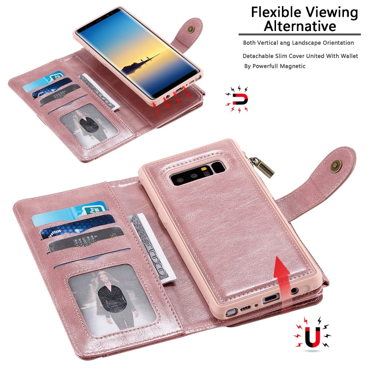 For Galaxy Note 8 Multifunctional Retro Detachable Magnetic Horizontal Flip Leather Case with Card Slots & Holder & Wallet & Photo Frame(Rose Gold) - Galaxy Phone Cases by buy2fix | Online Shopping UK | buy2fix