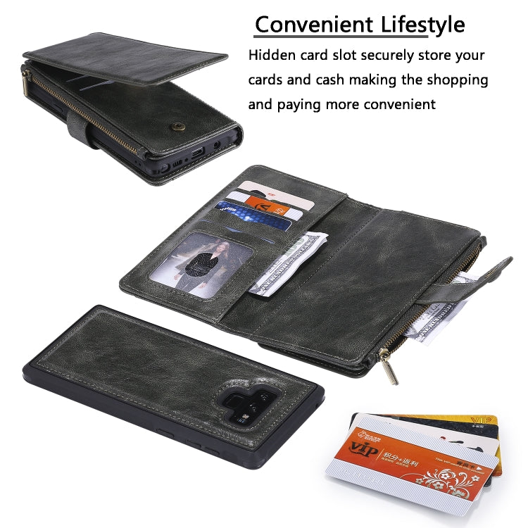 For Galaxy Note 9 Multifunctional Retro Detachable Magnetic Horizontal Flip Leather Case with Card Slots & Holder & Wallet & Photo Frame(Dark Green) - Galaxy Phone Cases by buy2fix | Online Shopping UK | buy2fix