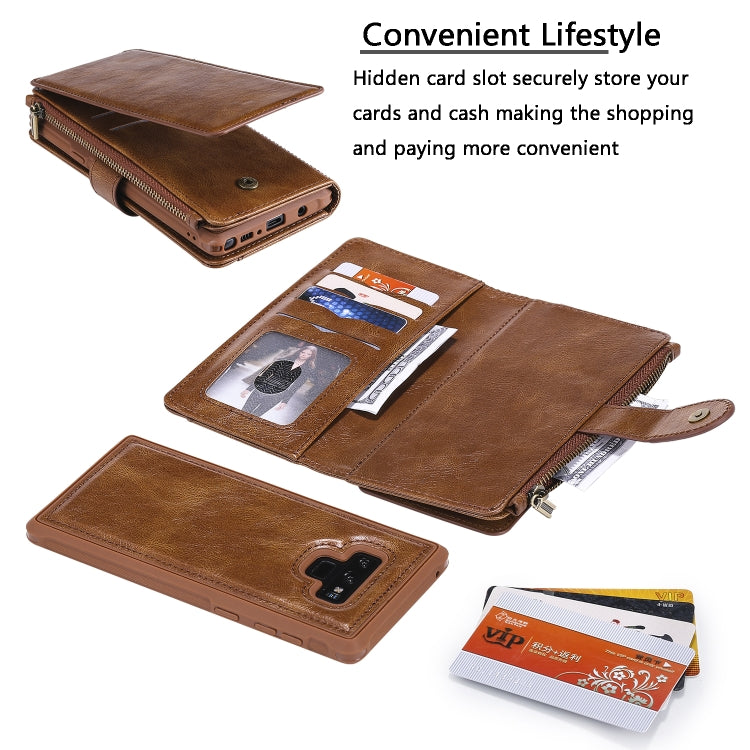 For Galaxy Note 9 Multifunctional Retro Detachable Magnetic Horizontal Flip Leather Case with Card Slots & Holder & Wallet & Photo Frame(Brown) - Galaxy Phone Cases by buy2fix | Online Shopping UK | buy2fix