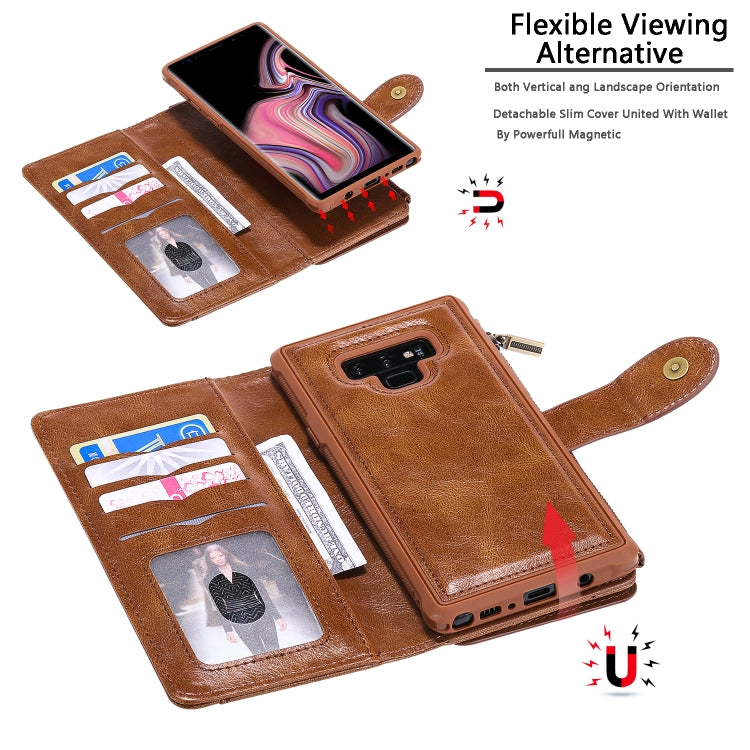 For Galaxy Note 9 Multifunctional Retro Detachable Magnetic Horizontal Flip Leather Case with Card Slots & Holder & Wallet & Photo Frame(Brown) - Galaxy Phone Cases by buy2fix | Online Shopping UK | buy2fix