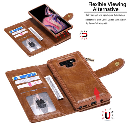 For Galaxy Note 9 Multifunctional Retro Detachable Magnetic Horizontal Flip Leather Case with Card Slots & Holder & Wallet & Photo Frame(Brown) - Galaxy Phone Cases by buy2fix | Online Shopping UK | buy2fix