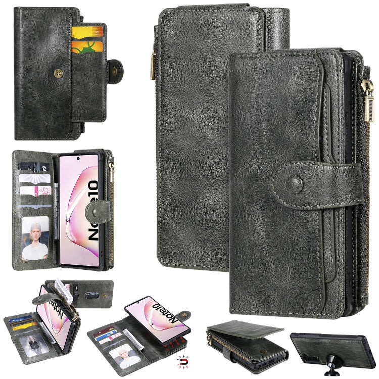 For Galaxy Note 10 Multifunctional Retro Detachable Magnetic Horizontal Flip Leather Case with Card Slots & Holder & Wallet & Photo Frame(Dark Green) - Galaxy Phone Cases by buy2fix | Online Shopping UK | buy2fix