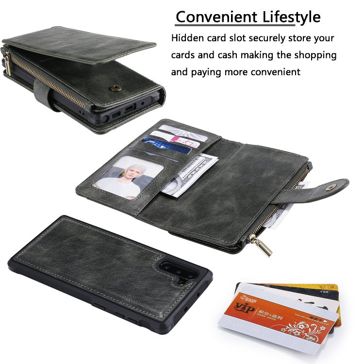 For Galaxy Note 10 Multifunctional Retro Detachable Magnetic Horizontal Flip Leather Case with Card Slots & Holder & Wallet & Photo Frame(Dark Green) - Galaxy Phone Cases by buy2fix | Online Shopping UK | buy2fix