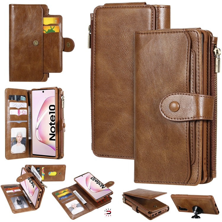 For Galaxy Note 10 Multifunctional Retro Detachable Magnetic Horizontal Flip Leather Case with Card Slots & Holder & Wallet & Photo Frame(Brown) - Galaxy Phone Cases by buy2fix | Online Shopping UK | buy2fix