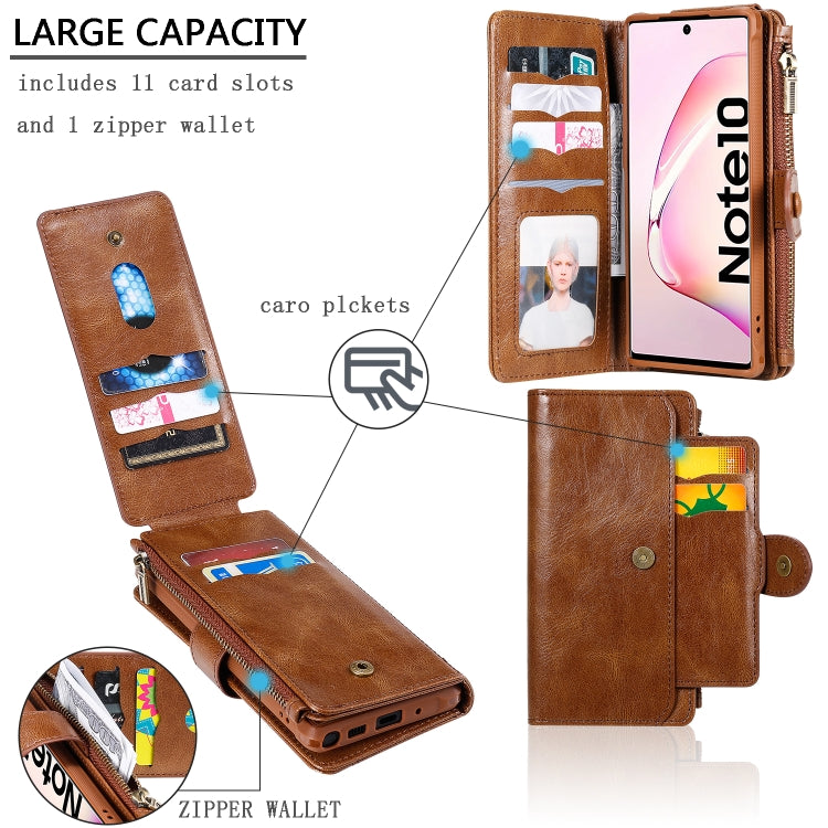 For Galaxy Note 10 Multifunctional Retro Detachable Magnetic Horizontal Flip Leather Case with Card Slots & Holder & Wallet & Photo Frame(Brown) - Galaxy Phone Cases by buy2fix | Online Shopping UK | buy2fix