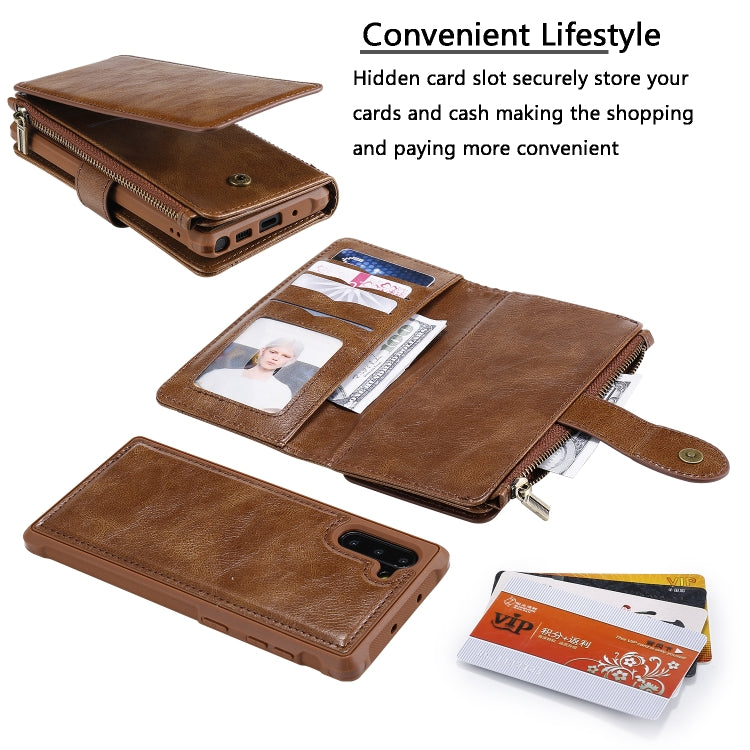 For Galaxy Note 10 Multifunctional Retro Detachable Magnetic Horizontal Flip Leather Case with Card Slots & Holder & Wallet & Photo Frame(Brown) - Galaxy Phone Cases by buy2fix | Online Shopping UK | buy2fix