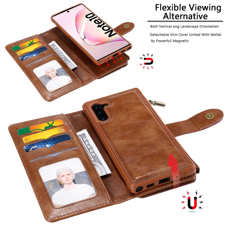For Galaxy Note 10 Multifunctional Retro Detachable Magnetic Horizontal Flip Leather Case with Card Slots & Holder & Wallet & Photo Frame(Brown) - Galaxy Phone Cases by buy2fix | Online Shopping UK | buy2fix