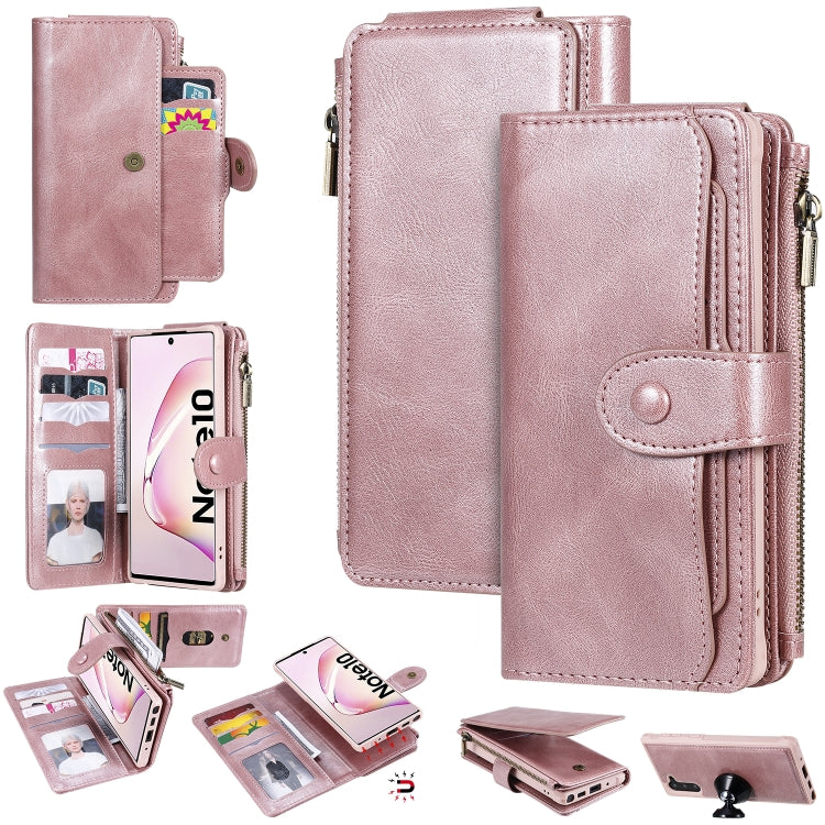 For Galaxy Note 10 Multifunctional Retro Detachable Magnetic Horizontal Flip Leather Case with Card Slots & Holder & Wallet & Photo Frame(Rose Gold) - Galaxy Phone Cases by buy2fix | Online Shopping UK | buy2fix
