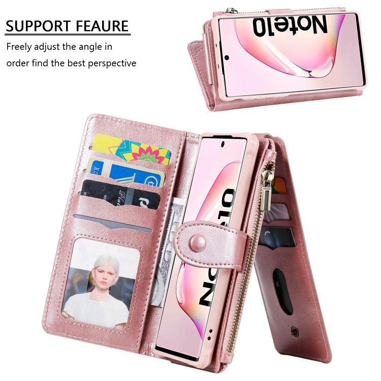 For Galaxy Note 10 Multifunctional Retro Detachable Magnetic Horizontal Flip Leather Case with Card Slots & Holder & Wallet & Photo Frame(Rose Gold) - Galaxy Phone Cases by buy2fix | Online Shopping UK | buy2fix