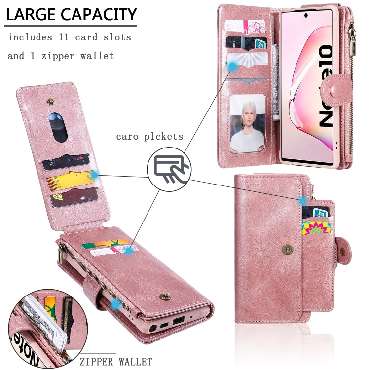 For Galaxy Note 10 Multifunctional Retro Detachable Magnetic Horizontal Flip Leather Case with Card Slots & Holder & Wallet & Photo Frame(Rose Gold) - Galaxy Phone Cases by buy2fix | Online Shopping UK | buy2fix
