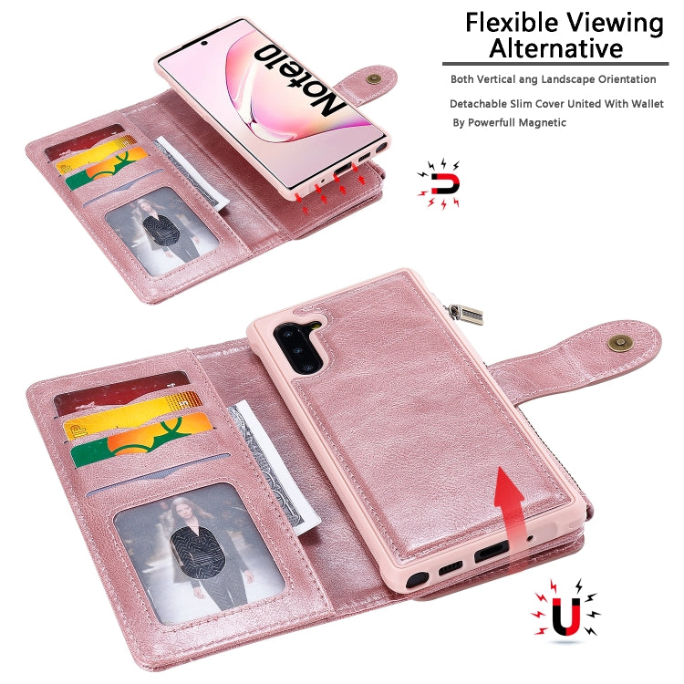For Galaxy Note 10 Multifunctional Retro Detachable Magnetic Horizontal Flip Leather Case with Card Slots & Holder & Wallet & Photo Frame(Rose Gold) - Galaxy Phone Cases by buy2fix | Online Shopping UK | buy2fix
