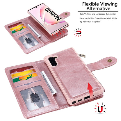 For Galaxy Note 10 Multifunctional Retro Detachable Magnetic Horizontal Flip Leather Case with Card Slots & Holder & Wallet & Photo Frame(Rose Gold) - Galaxy Phone Cases by buy2fix | Online Shopping UK | buy2fix