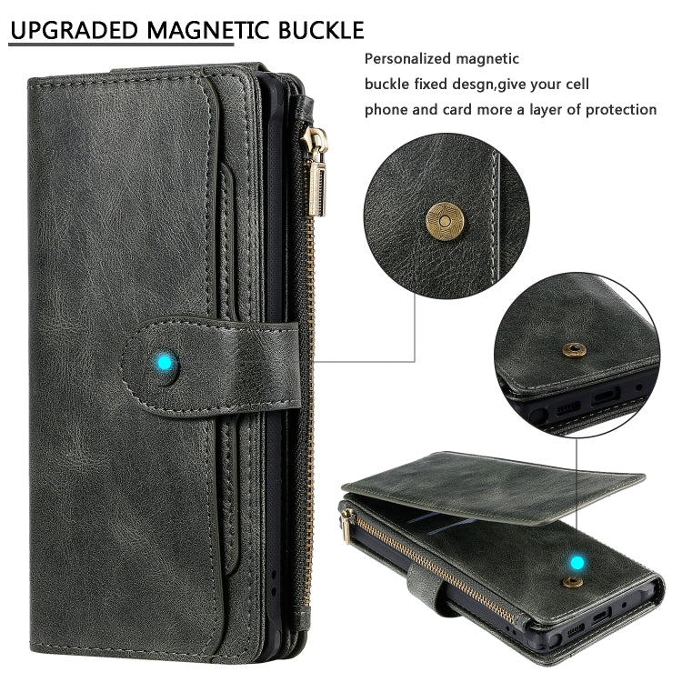 For Galaxy Note 10+ Multifunctional Retro Detachable Magnetic Horizontal Flip Leather Case with Card Slots & Holder & Wallet & Photo Frame(Dark Green) - Galaxy Phone Cases by buy2fix | Online Shopping UK | buy2fix