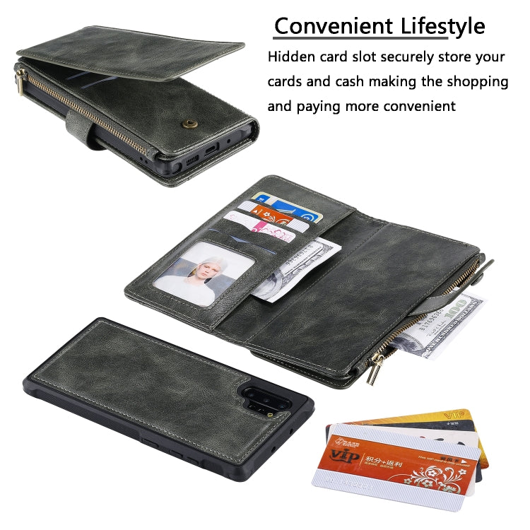 For Galaxy Note 10+ Multifunctional Retro Detachable Magnetic Horizontal Flip Leather Case with Card Slots & Holder & Wallet & Photo Frame(Dark Green) - Galaxy Phone Cases by buy2fix | Online Shopping UK | buy2fix