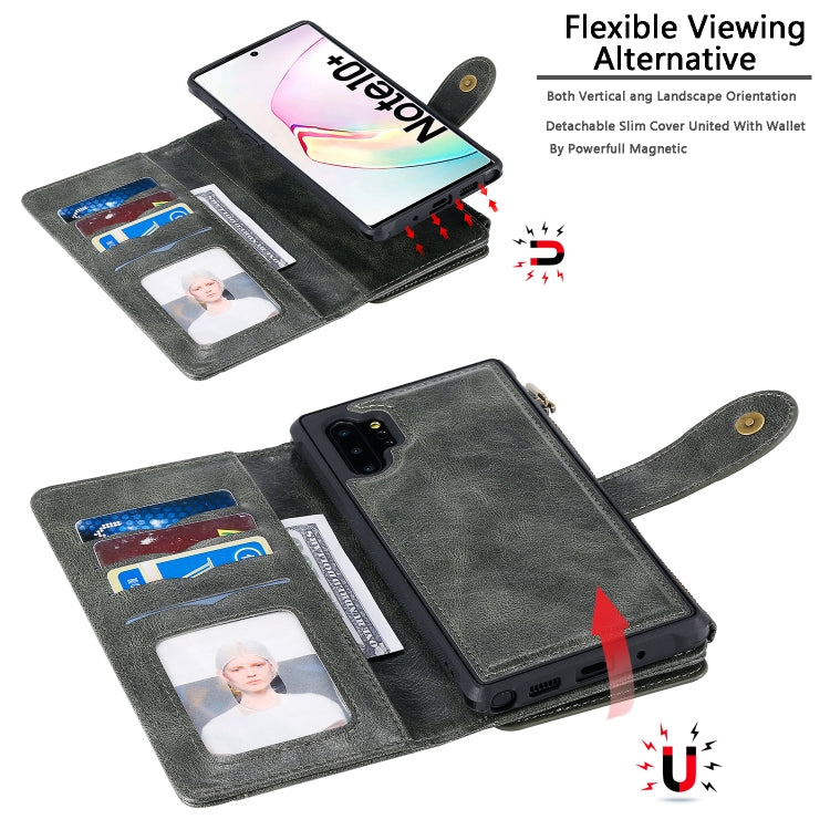 For Galaxy Note 10+ Multifunctional Retro Detachable Magnetic Horizontal Flip Leather Case with Card Slots & Holder & Wallet & Photo Frame(Dark Green) - Galaxy Phone Cases by buy2fix | Online Shopping UK | buy2fix