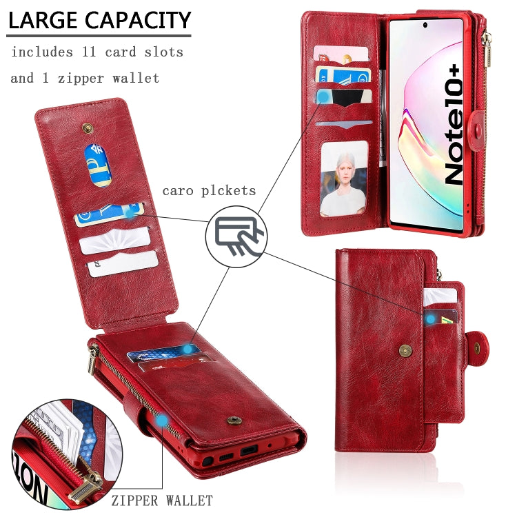 For Galaxy Note 10+ Multifunctional Retro Detachable Magnetic Horizontal Flip Leather Case with Card Slots & Holder & Wallet & Photo Frame(Red) - Galaxy Phone Cases by buy2fix | Online Shopping UK | buy2fix