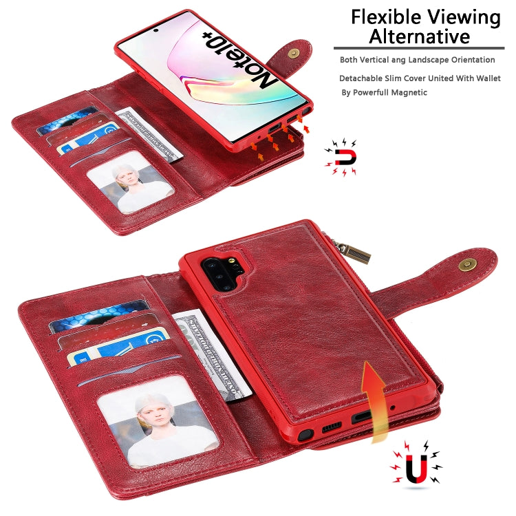 For Galaxy Note 10+ Multifunctional Retro Detachable Magnetic Horizontal Flip Leather Case with Card Slots & Holder & Wallet & Photo Frame(Red) - Galaxy Phone Cases by buy2fix | Online Shopping UK | buy2fix