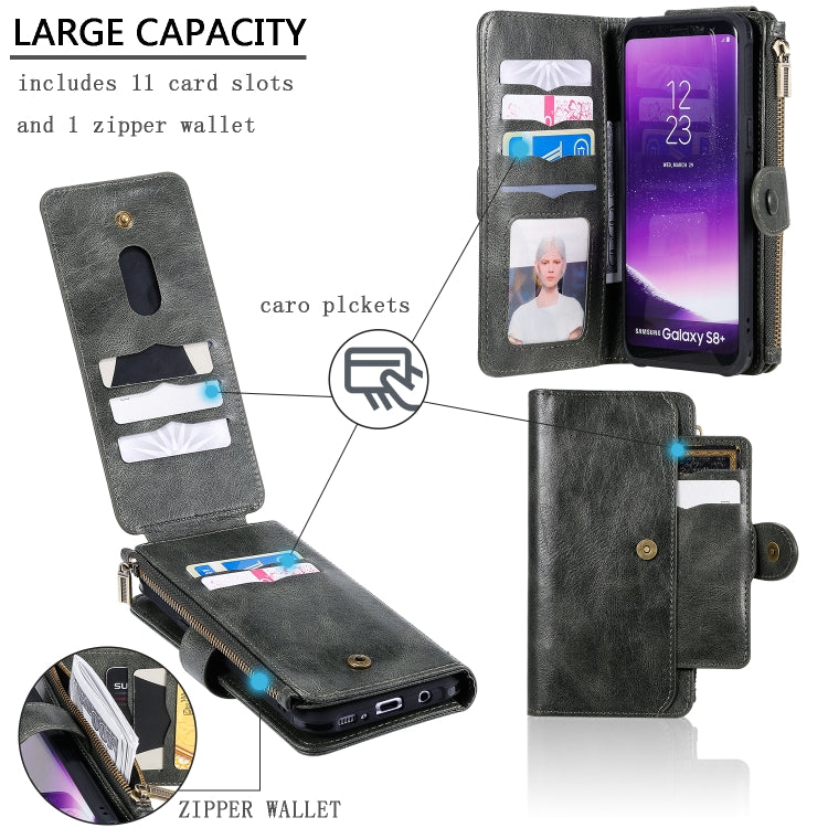For Galaxy S8+ Multifunctional Retro Detachable Magnetic Horizontal Flip Leather Case with Card Slots & Holder & Wallet & Photo Frame(Dark Green) - Galaxy Phone Cases by buy2fix | Online Shopping UK | buy2fix