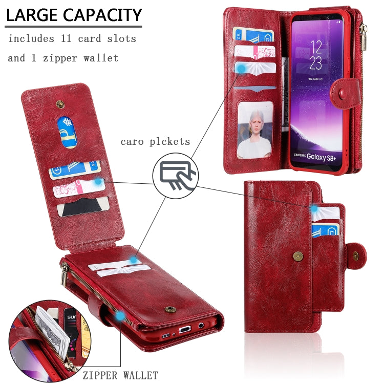 For Galaxy S8+ Multifunctional Retro Detachable Magnetic Horizontal Flip Leather Case with Card Slots & Holder & Wallet & Photo Frame(Red) - Galaxy Phone Cases by buy2fix | Online Shopping UK | buy2fix