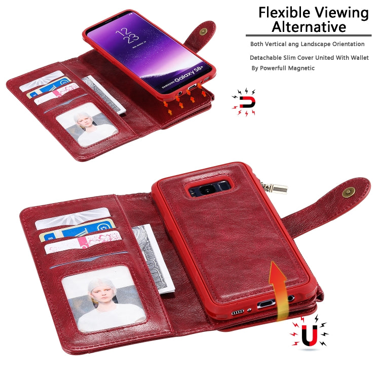 For Galaxy S8+ Multifunctional Retro Detachable Magnetic Horizontal Flip Leather Case with Card Slots & Holder & Wallet & Photo Frame(Red) - Galaxy Phone Cases by buy2fix | Online Shopping UK | buy2fix