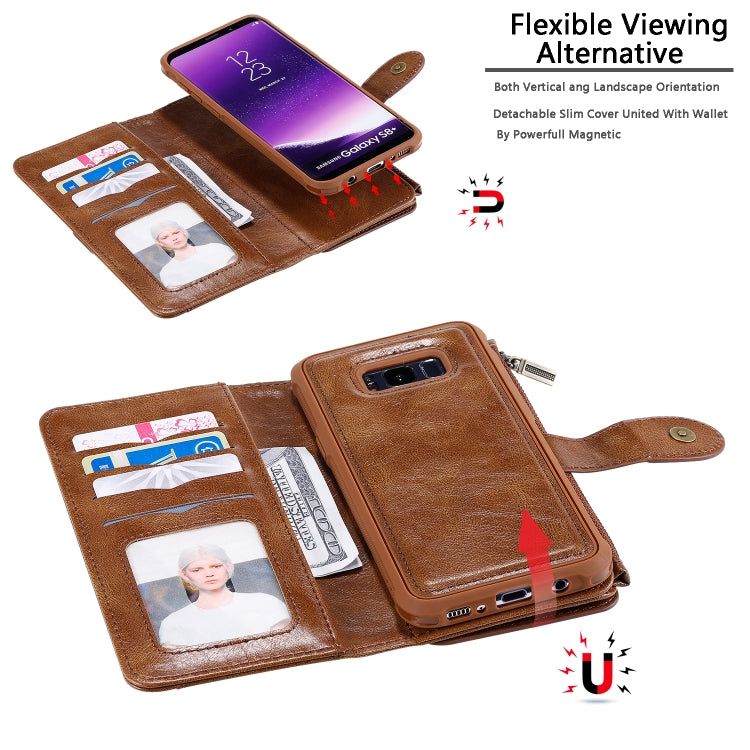 For Galaxy S8+ Multifunctional Retro Detachable Magnetic Horizontal Flip Leather Case with Card Slots & Holder & Wallet & Photo Frame(Brown) - Galaxy Phone Cases by buy2fix | Online Shopping UK | buy2fix