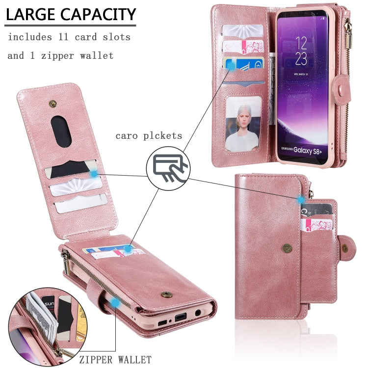 For Galaxy S8+ Multifunctional Retro Detachable Magnetic Horizontal Flip Leather Case with Card Slots & Holder & Wallet & Photo Frame(Rose Gold) - Galaxy Phone Cases by buy2fix | Online Shopping UK | buy2fix
