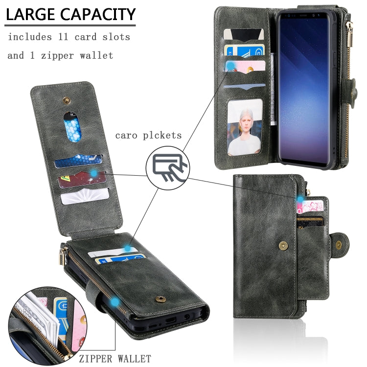 For Galaxy S9+ Multifunctional Retro Detachable Magnetic Horizontal Flip Leather Case with Card Slots & Holder & Wallet & Photo Frame(Dark Green) - Galaxy Phone Cases by buy2fix | Online Shopping UK | buy2fix