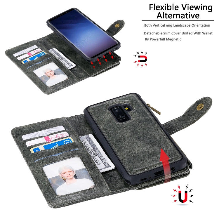 For Galaxy S9+ Multifunctional Retro Detachable Magnetic Horizontal Flip Leather Case with Card Slots & Holder & Wallet & Photo Frame(Dark Green) - Galaxy Phone Cases by buy2fix | Online Shopping UK | buy2fix