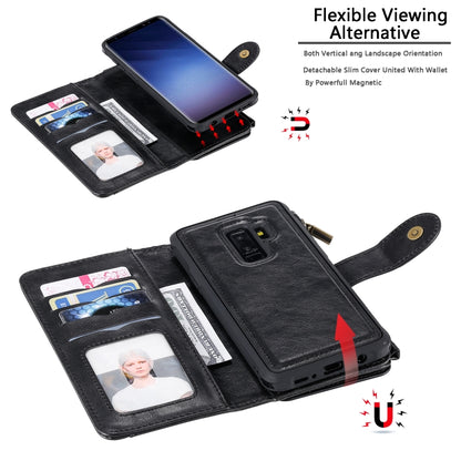 For Galaxy S9+ Multifunctional Retro Detachable Magnetic Horizontal Flip Leather Case with Card Slots & Holder & Wallet & Photo Frame(Black) - Galaxy Phone Cases by buy2fix | Online Shopping UK | buy2fix