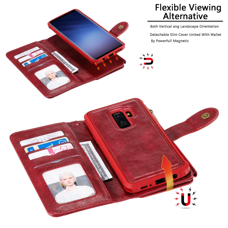 For Galaxy S9+ Multifunctional Retro Detachable Magnetic Horizontal Flip Leather Case with Card Slots & Holder & Wallet & Photo Frame(Red) - Galaxy Phone Cases by buy2fix | Online Shopping UK | buy2fix