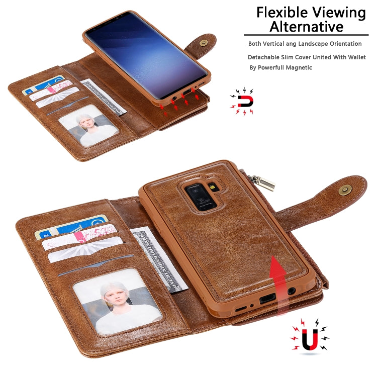 For Galaxy S9+ Multifunctional Retro Detachable Magnetic Horizontal Flip Leather Case with Card Slots & Holder & Wallet & Photo Frame(Brown) - Galaxy Phone Cases by buy2fix | Online Shopping UK | buy2fix