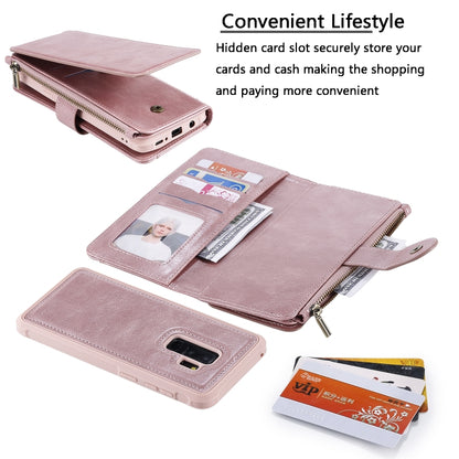 For Galaxy S9+ Multifunctional Retro Detachable Magnetic Horizontal Flip Leather Case with Card Slots & Holder & Wallet & Photo Frame(Rose Gold) - Galaxy Phone Cases by buy2fix | Online Shopping UK | buy2fix