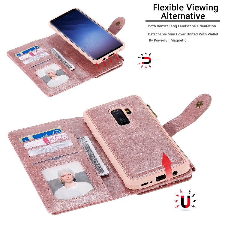 For Galaxy S9+ Multifunctional Retro Detachable Magnetic Horizontal Flip Leather Case with Card Slots & Holder & Wallet & Photo Frame(Rose Gold) - Galaxy Phone Cases by buy2fix | Online Shopping UK | buy2fix