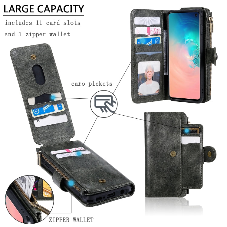 For Galaxy S10 Multifunctional Retro Detachable Magnetic Horizontal Flip Leather Case with Card Slots & Holder & Wallet & Photo Frame(Dark Green) - Galaxy Phone Cases by buy2fix | Online Shopping UK | buy2fix